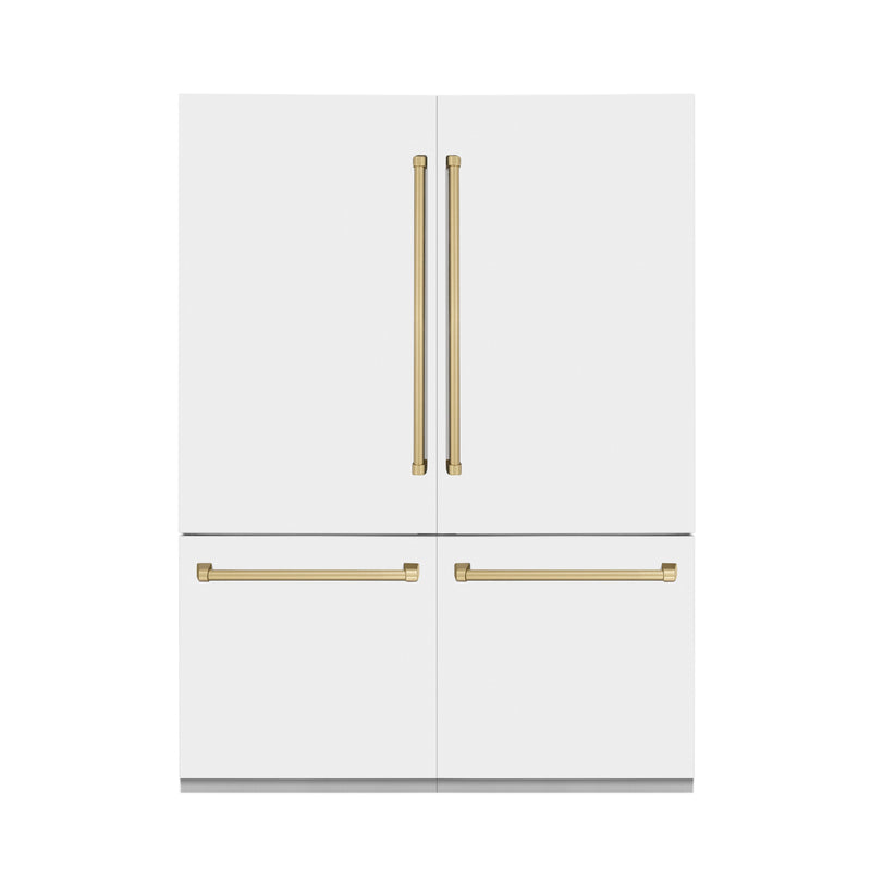 ZLINE 60 In. 32.2 cu. ft. Built-In Refrigerator with Internal Water and Ice Dispenser in White Matte with Champagne Bronze Accents, RBIVZ-WM-60-CB