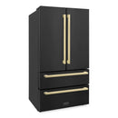 ZLINE 36" Autograph 22.5 cu. ft. Refrigerator with Ice Maker in Black Stainless Steel and Champagne Bronze Square Handles, RFMZ-36-BS-FCB