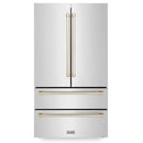 ZLINE 36 In. Autograph 22.5 cu. ft. Refrigerator with Ice Maker in Fingerprint Resistant Stainless Steel and Gold Accents, RFMZ-36-G