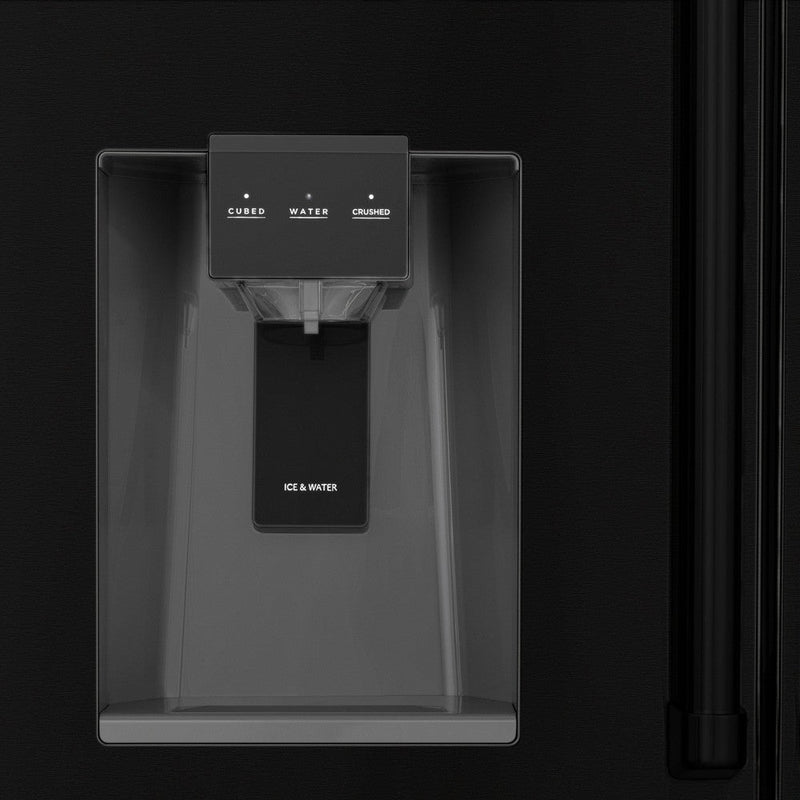 ZLINE 36" Autograph Refrigerator with Water and Ice Dispenser in Black with Champagne Bronze Square Handles, RFMZ-W36-BS-FCB