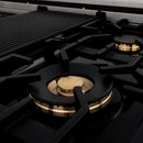 ZLINE Autograph Edition 48" Porcelain Rangetop with 7 Gas Burners in DuraSnow® Stainless Steel and Matte Black Accents, RTSZ-48-MB