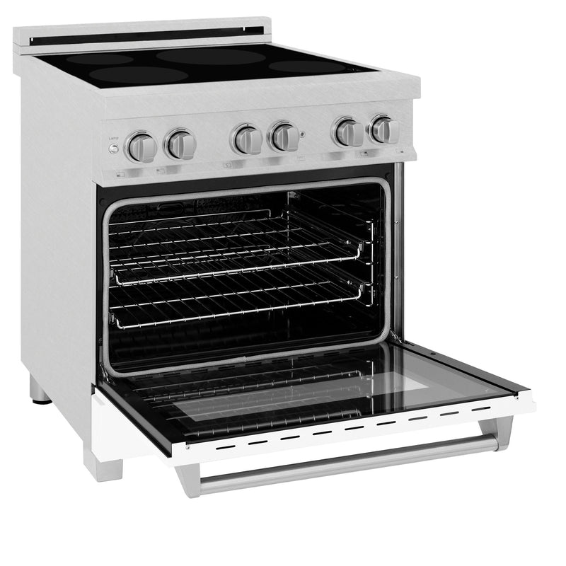 ZLINE 30" 4.0 cu. ft. Induction Range with a 4 Element Stove and Electric Oven in Durasnow and White Matte, RAINDS-WM-30