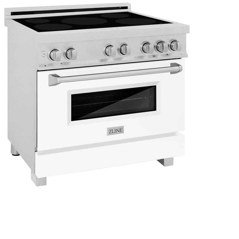 ZLINE 36" 4.6 cu. ft. Induction Range with a 5 Element Stove and Electric Oven in Durasnow and White Matte, RAINDS-WM-36