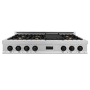 ZLINE Autograph Edition 48" Porcelain Rangetop with 7 Gas Burners in DuraSnow® Stainless Steel and Matte Black Accents, RTSZ-48-MB