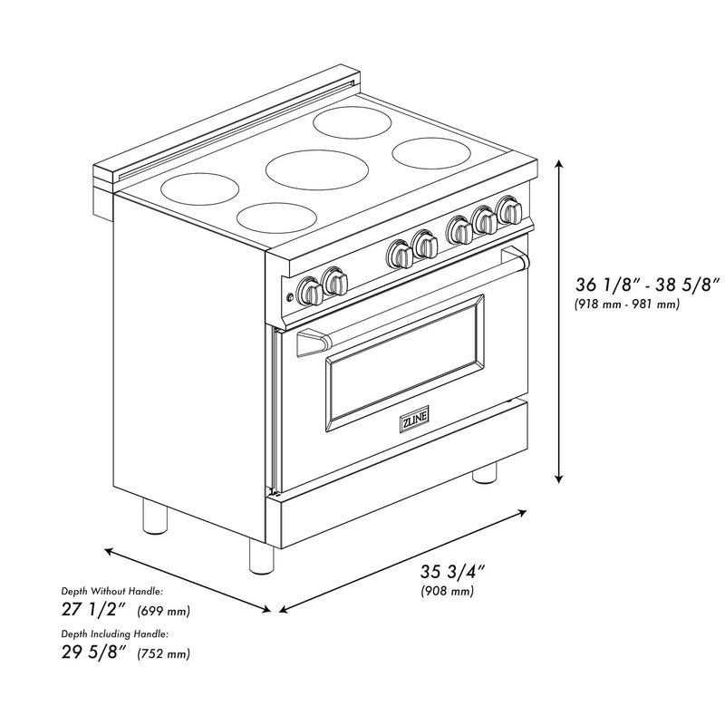 ZLINE 36" 4.6 cu. ft. Induction Range with a 5 Element Stove and Electric Oven in Durasnow and Black Matte, RAINDS-BLM-36