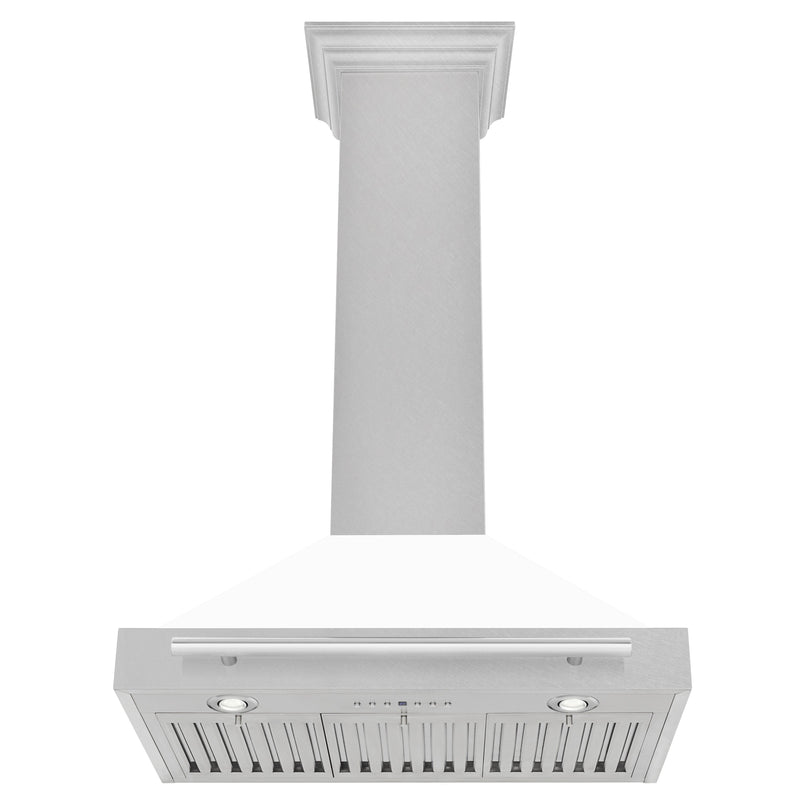 ZLINE 30 Inch DuraSnow® Stainless Steel Range Hood with White Matte Shell and Stainless Steel Handle, KB4SNX-WM-30