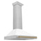 ZLINE 36" Autograph Edition Range Hood in DuraSnow® Stainless Steel with White Matte Shell and Champagne Bronze Handle, KB4SNZ-WM36-CB