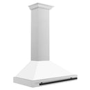 ZLINE 36" Autograph Edition Range Hood in DuraSnow® Stainless Steel with White Matte Shell and Black Handle, KB4SNZ-WM36-MB