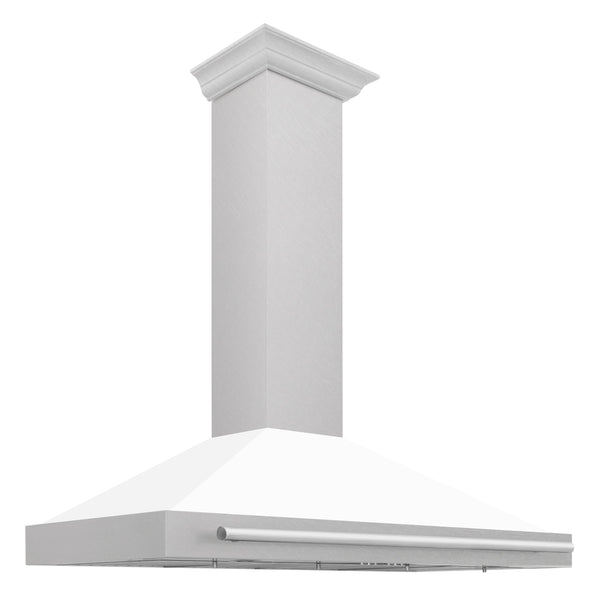 ZLINE 48 Inch DuraSnow® Stainless Steel Range Hood with White Matte Shell and Stainless Steel Handle, KB4SNX-WM-48