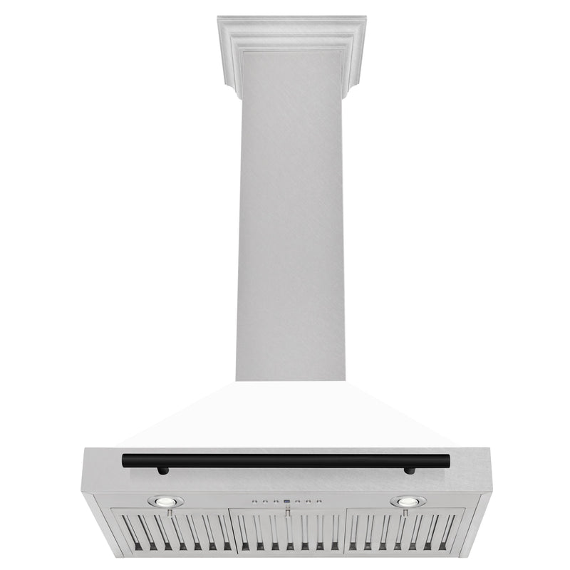 ZLINE 30 Inch Autograph Edition DuraSnow® Stainless Steel Range Hood with a White Matte Shell and Matte Black Handle, KB4SNZ-WM30-MB