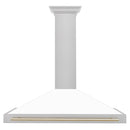 ZLINE 48 Inch Autograph Edition DuraSnow® Stainless Steel Range Hood with a White Matte Shell and Gold Handle, KB4SNZ-WM48-G