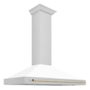 ZLINE 48 Inch Autograph Edition DuraSnow® Stainless Steel Range Hood with a White Matte Shell and Gold Handle, KB4SNZ-WM48-G