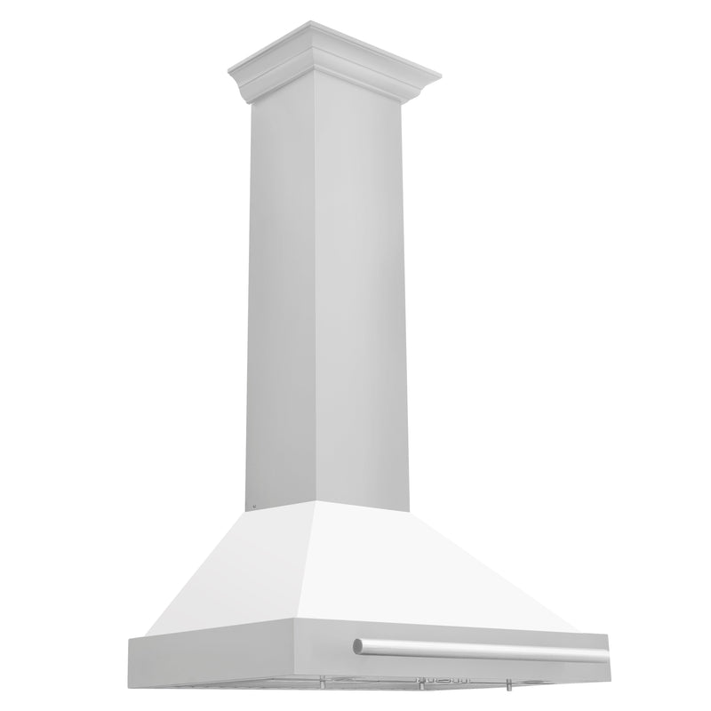 ZLINE 30 Inch Stainless Steel Range Hood with White Matte Shell and Stainless Steel Handle, KB4STX-WM-30