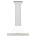 ZLINE 30 Inch Autograph Edition Stainless Steel Range Hood with White Matte Shell and Gold Handle, KB4STZ-WM30-G