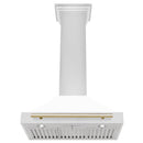 ZLINE 30 Inch Autograph Edition Stainless Steel Range Hood with White Matte Shell and Gold Handle, KB4STZ-WM30-G