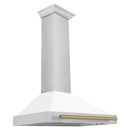 ZLINE 36 Inch Autograph Edition Stainless Steel Range Hood with White Matte Shell and Champagne Bronze Handle, KB4STZ-WM36-CB