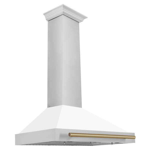 ZLINE 36 Inch Autograph Edition Stainless Steel Range Hood with White Matte Shell and Champagne Bronze Handle, KB4STZ-WM36-CB