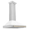 ZLINE 36 Inch Autograph Edition Stainless Steel Range Hood with a Matte White Shell and Gold Handle, KB4STZ-WM36-G