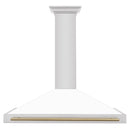 ZLINE 48" Autograph Edition Range Hood in Stainless Steel with White Matte Shell and Champagne Bronze Handle, KB4STZ-WM48-CB