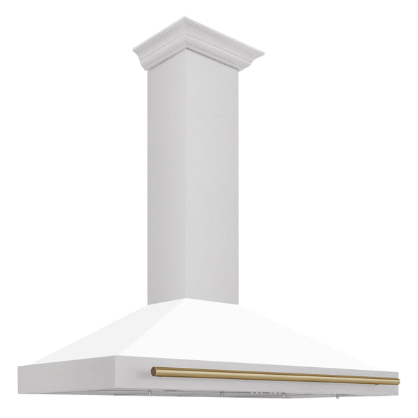 ZLINE 48 Inch Autograph Edition DuraSnow® Stainless Steel Range Hood with White Matte Shell and Champagne Bronze Handle, KB4SNZ-WM48-CB