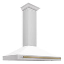 ZLINE 48" Autograph Edition Range Hood in Stainless Steel with White Matte Shell and Champagne Bronze Handle, KB4STZ-WM48-CB