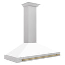 ZLINE 48 Inch Autograph Edition DuraSnow® Stainless Steel Range Hood with White Matte Shell and Champagne Bronze Handle, KB4SNZ-WM48-CB