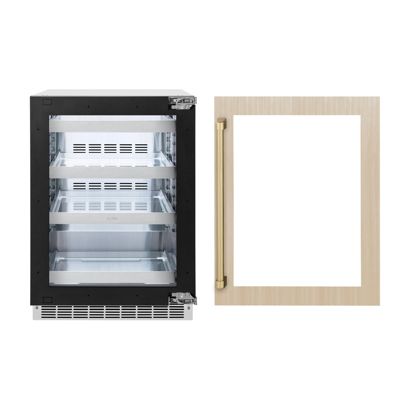 ZLINE Autograph 24" Touchstone 151 Can Beverage Fridge with Panel Ready Glass Door and Champagne Bronze Handle,  RBSPOZ-24-CB