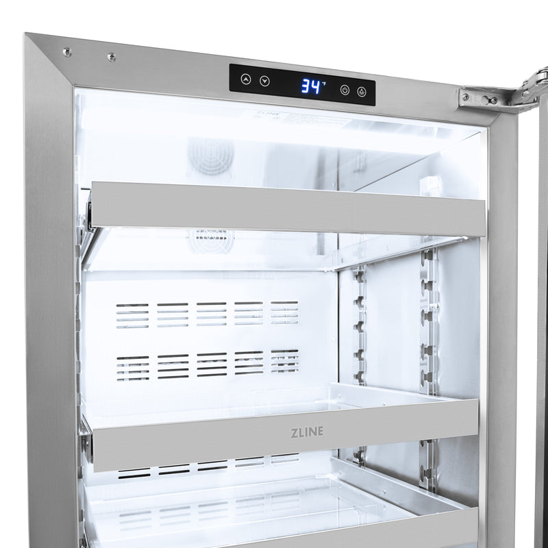 ZLINE Autograph 24" Touchstone 151 Can Beverage Fridge with Panel Ready Glass Door and Polished Gold Handle,  RBSPOZ-24-G