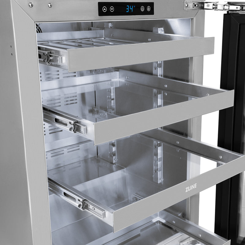 ZLINE Autograph 24" Touchstone 151 Can Beverage Fridge with Panel Ready Glass Door and Polished Gold Handle,  RBSPOZ-24-G