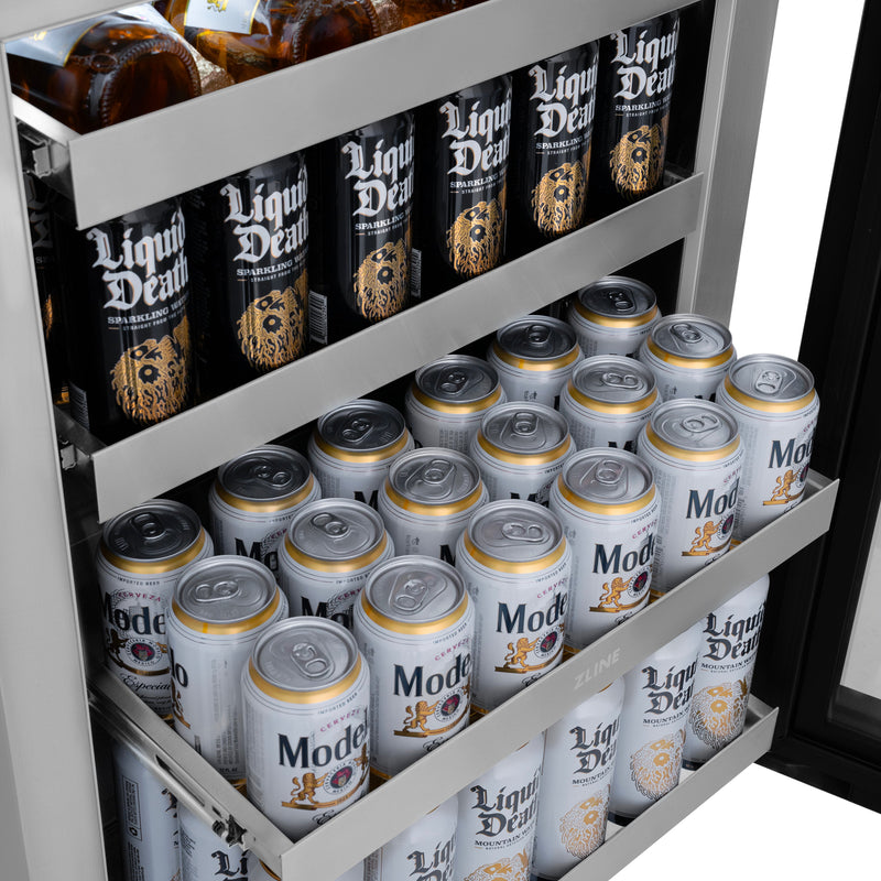 ZLINE Autograph 24" Touchstone 151 Can Beverage Fridge with Panel Ready Glass Door and Polished Gold Handle,  RBSPOZ-24-G