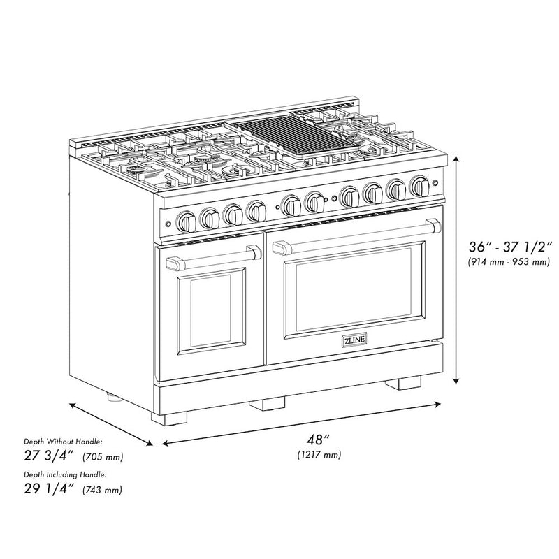 ZLINE Autograph 48" 6.7 cu. ft. Select Double Oven Dual Fuel Range with 8 Burners in DuraSnow® Stainless Steel with White Matte Doors and Matte Black Accents, HDRSZ-WM-48-MB