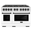 ZLINE Autograph 48" 6.7 cu. ft. Select Double Oven Dual Fuel Range with 8 Burners in DuraSnow® Stainless Steel with White Matte Doors and Matte Black Accents, HDRSZ-WM-48-MB