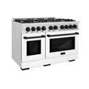ZLINE Autograph 48" 6.7 cu. ft. Select Double Oven Dual Fuel Range with 8 Burners in DuraSnow® Stainless Steel with White Matte Doors and Matte Black Accents, HDRSZ-WM-48-MB