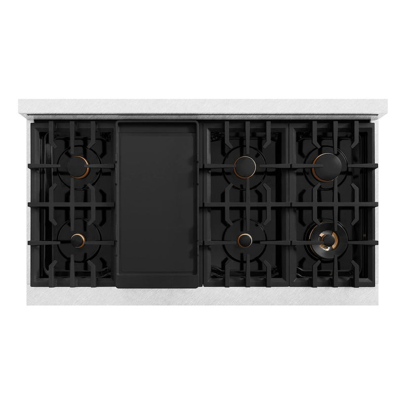ZLINE Autograph 48" 6.7 cu. ft. Select Double Oven Dual Fuel Range with 8 Burners in DuraSnow® Stainless Steel with White Matte Doors and Matte Black Accents, HDRSZ-WM-48-MB