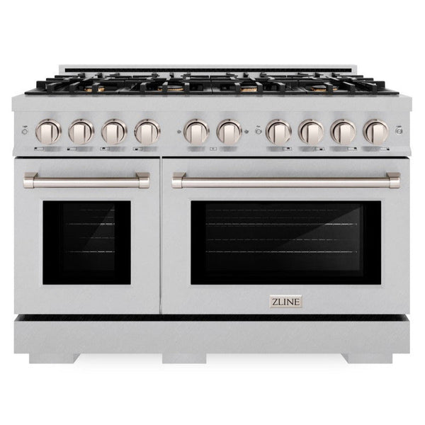 ZLINE 48" 6.7 cu. ft. Select Double Oven Gas Range in DuraSnow® Stainless Steel with 8 Brass Burners, HGRS-BR-48