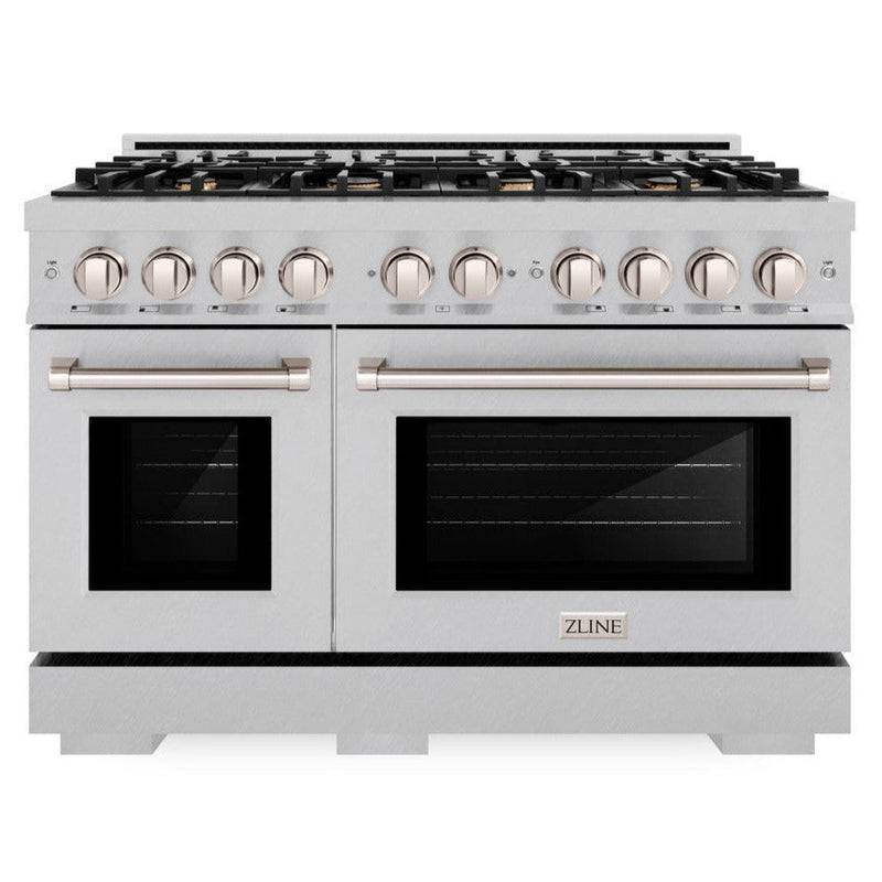 ZLINE 48" 6.7 cu. ft. Select Double Oven Gas Range in DuraSnow® Stainless Steel with 8 Brass Burners, HGRS-BR-48