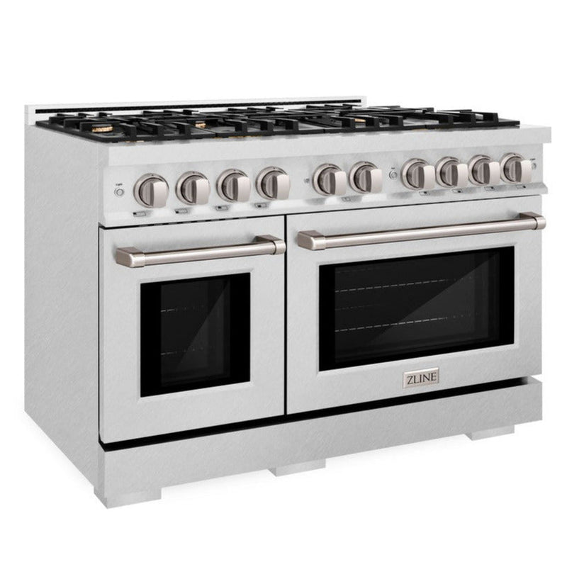 ZLINE 48" 6.7 cu. ft. Select Double Oven Gas Range in DuraSnow® Stainless Steel with 8 Brass Burners, HGRS-BR-48