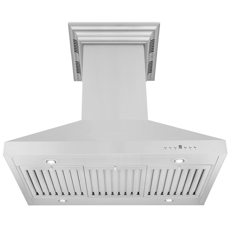 ZLINE 36" CrownSound Island Mount Range Hood in Stainless Steel with Built-in Speakers, KL3iCRN-BT-36