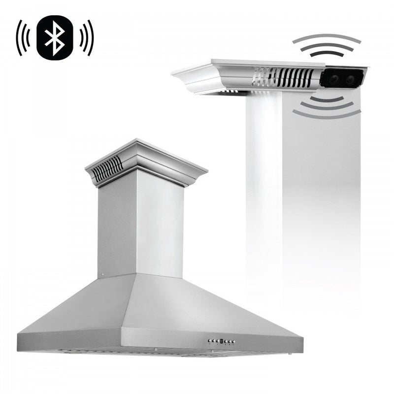 ZLINE 42 in. Stainless Steel Wall Range Hood with Built-in CrownSound® Bluetooth Speakers, KL3CRN-BT-42