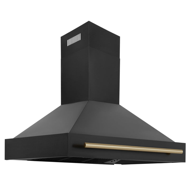 ZLINE 48 in. Autograph Edition Black Stainless Steel Range Hood with Champagne Bronze Handle, BS655Z-48-CB