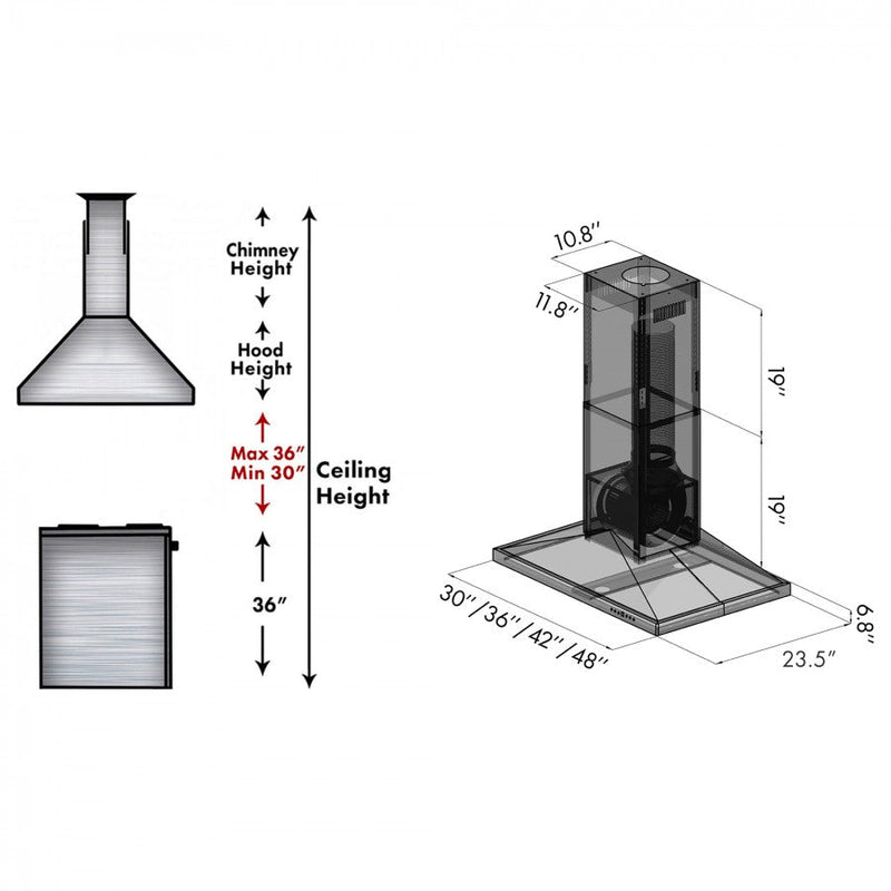 ZLINE 42 in. 400 CFM Island Range Hood Black Stainless Steel, BSGL2iN-42