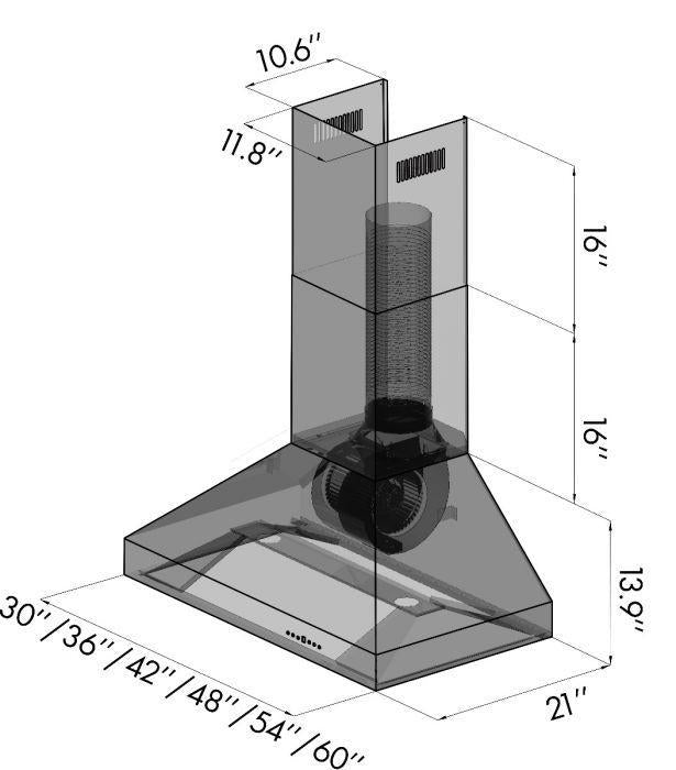 ZLINE 30 in. Remote Dual Blower Stainless Wall Range Hood, 597-RD-30