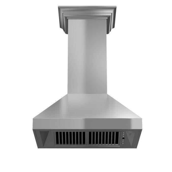 ZLINE 42 in. Professional Convertible Vent Wall Mount Range Hood in Stainless Steel with Crown Molding, 597CRN-42