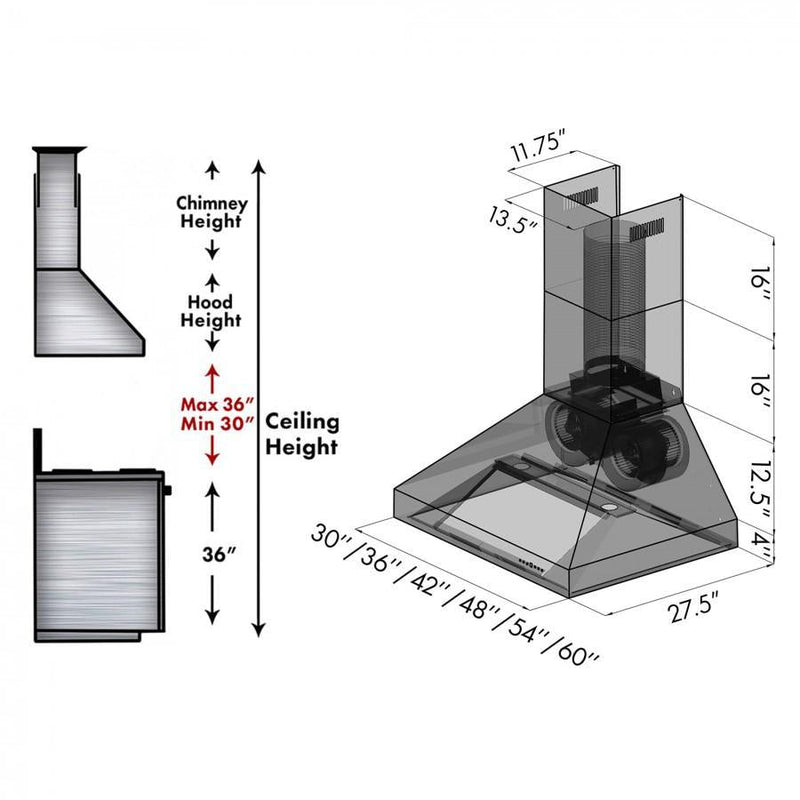 ZLINE 60 in. Ducted Wall Mount Range Hood in Outdoor Approved Stainless Steel, 697-304-60