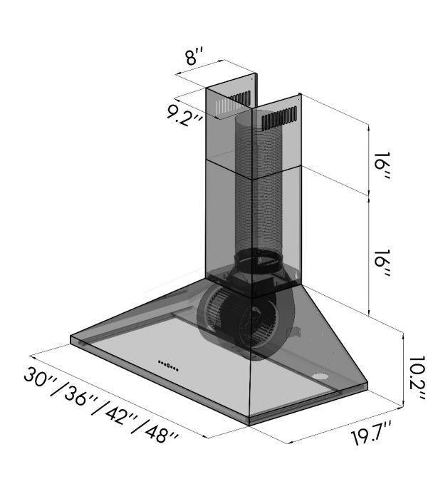 ZLINE 48 in. Convertible Vent Wall Mount Range Hood in Stainless Steel with Crown Molding, KL2CRN-48