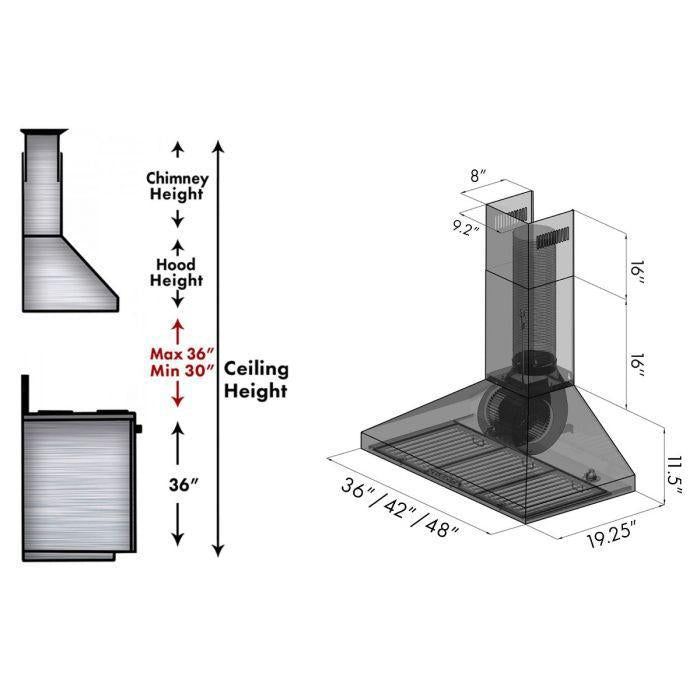 ZLINE 42 in. Convertible Vent Wall Mount Range Hood in Stainless Steel, KL3-42