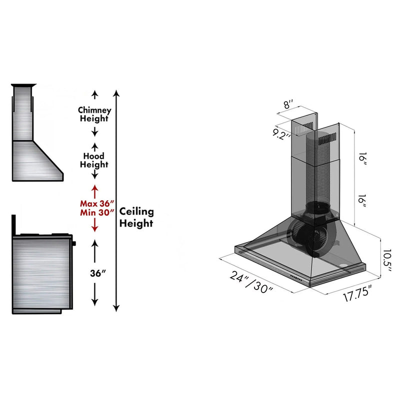 ZLINE 30 in. Convertible Vent Wall Mount Range Hood in Black Stainless Steel, BSKBN-30