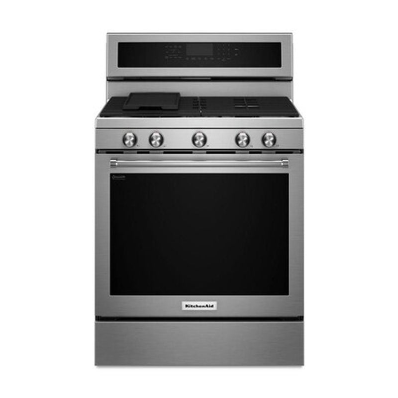 KitchenAid - 5 Burners 5.8 cu ft Self Cleaning Convection Freestanding Gas Range - Stainless Steel - Appliances Club