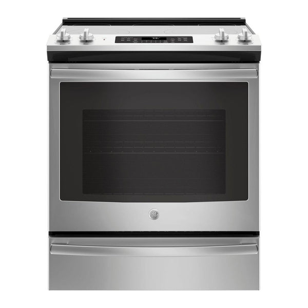GE - 5.3 Cu. Ft. Slide In Electric Convection Range - Stainless steel
