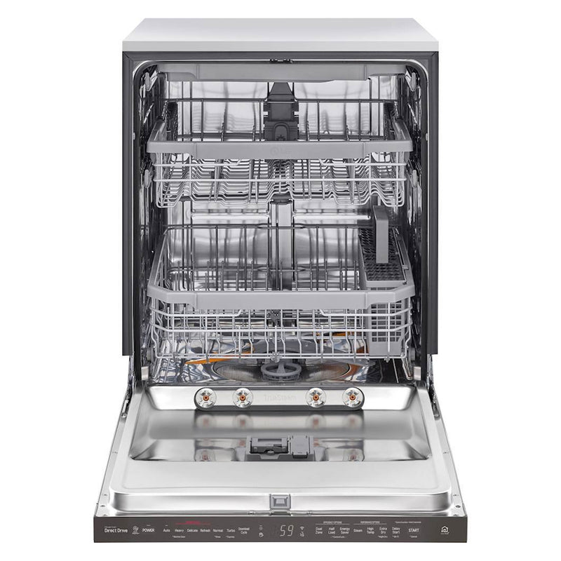 LG - 24" Top Control Built In Dishwasher with TrueSteam and Third Rack - Black Stainless Steel
